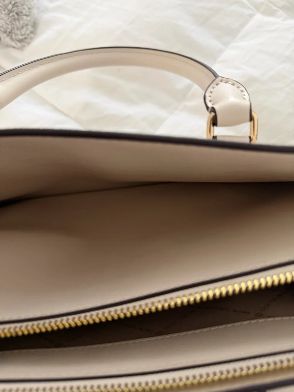 Michael Kors Cream Logo Tote with Gold Accent Charm